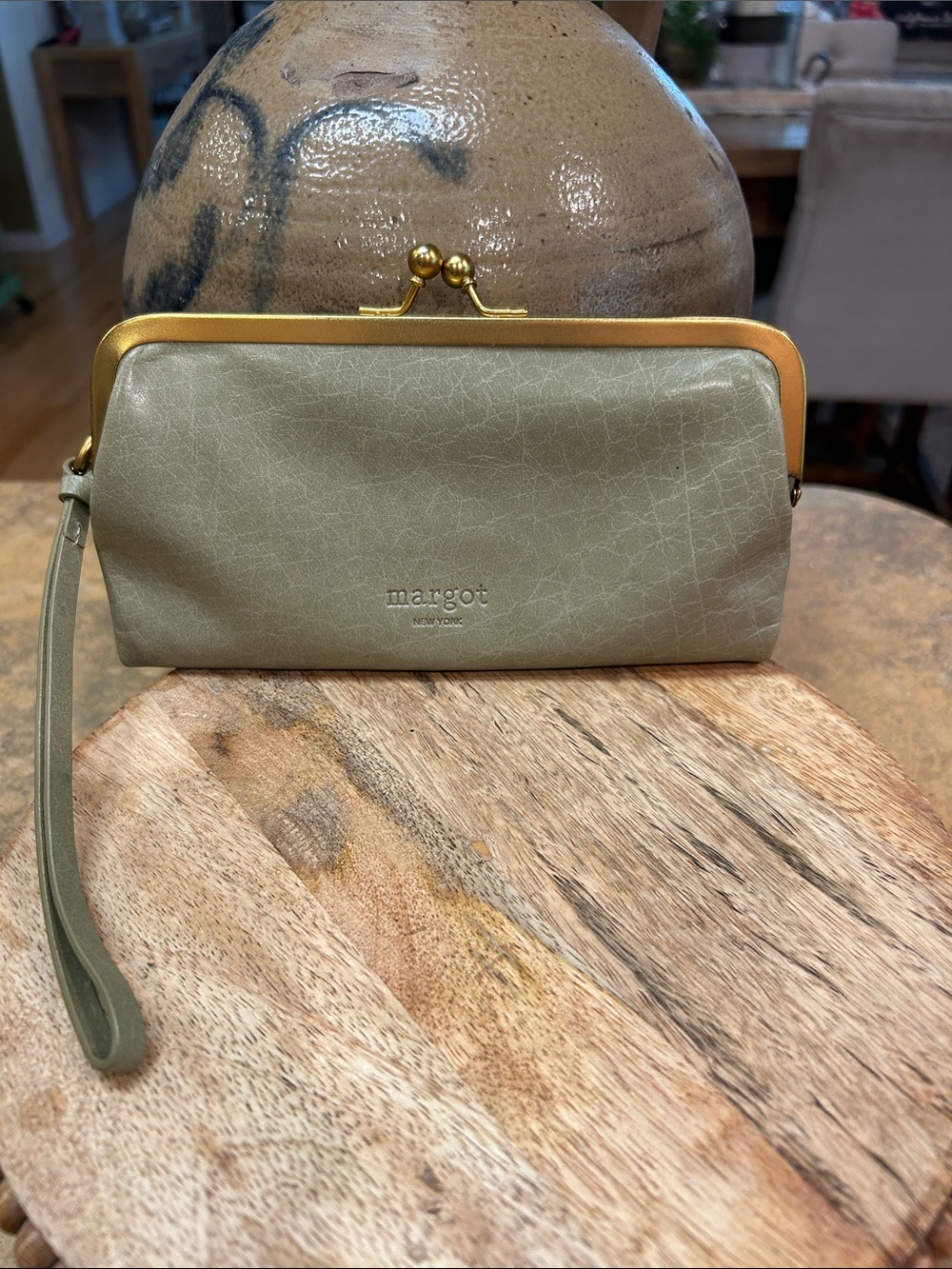 Margot New York  Green Nova Frame Wristlet Clutch